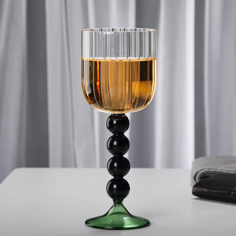 Manufacturers hand blown high borosilicate glass red wine glass drinking cup vertical stripe cup