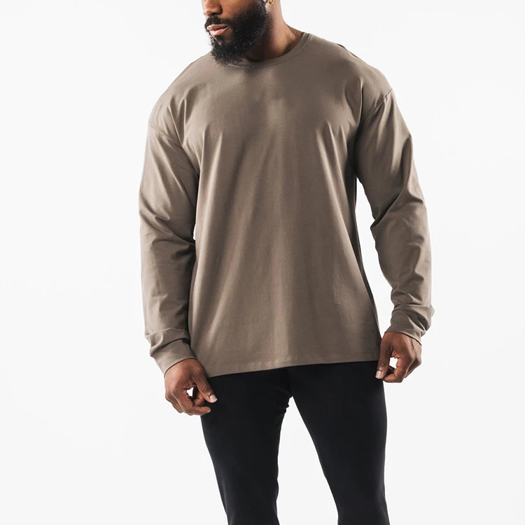 custom oversized long sleeve gym tshirt gym 95 cotton 5 elastane men sport t-shirts