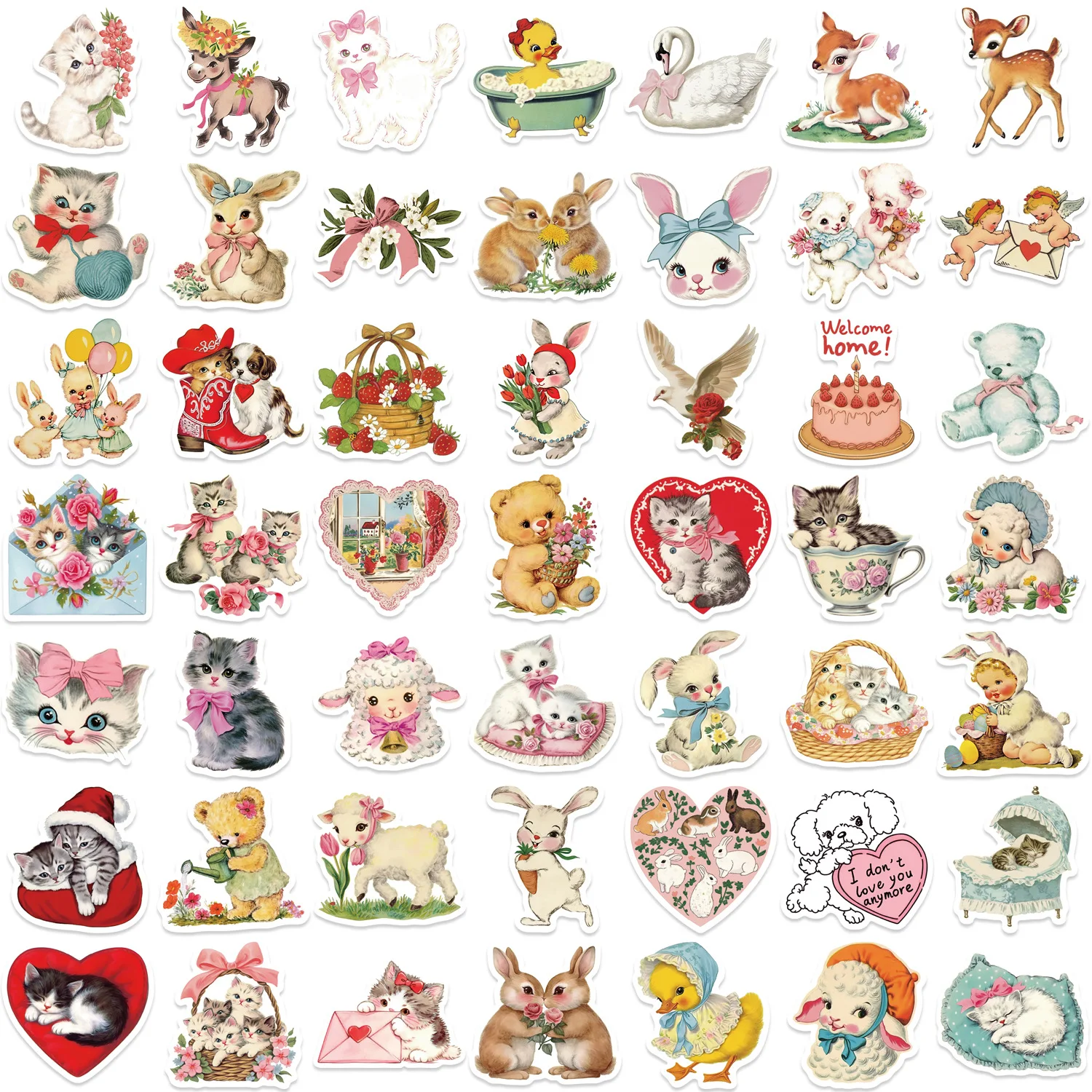 50Pcs Retro Cute Little Kitten Lamb Graffiti Stickers For Girls Animal Toys Little Bear Fawn Doll Sticker