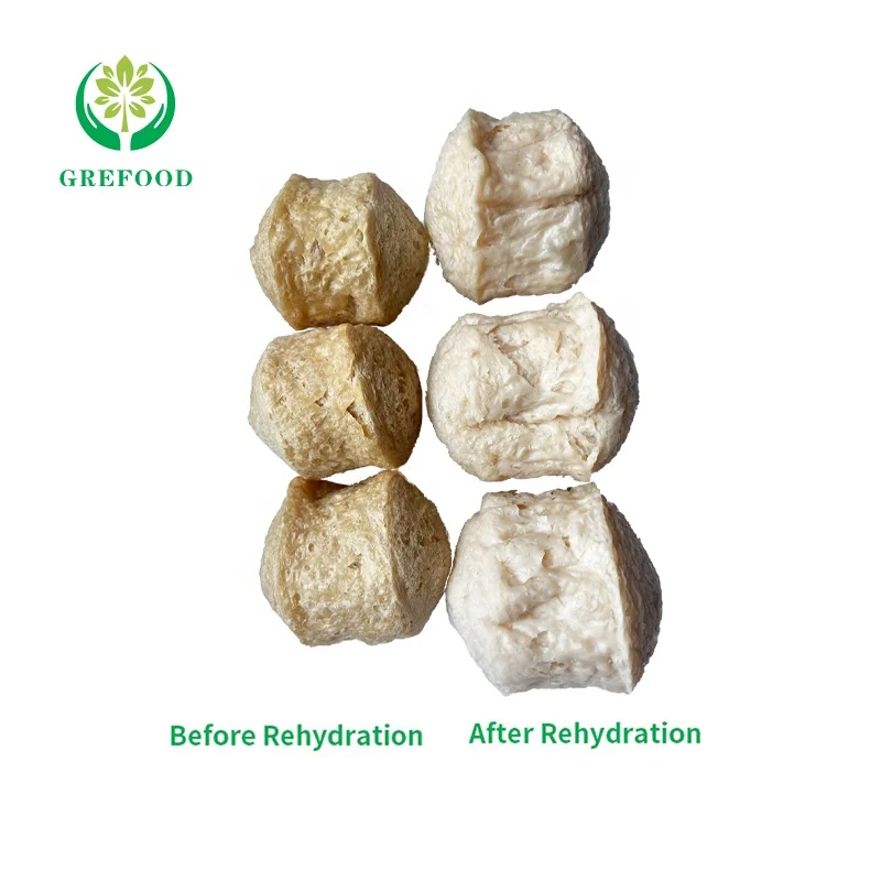 MUI Textured Vegetable Protein as Meat Substitute chewy soy protein chunk low fat TVP plant-based lifestyle raw BBQ Meatballs