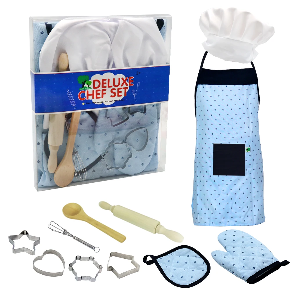 Pretend Play Preschool Kitchen Toys Mini Kitchen Real Cooking Set for Kids with Apron and Chef Hat