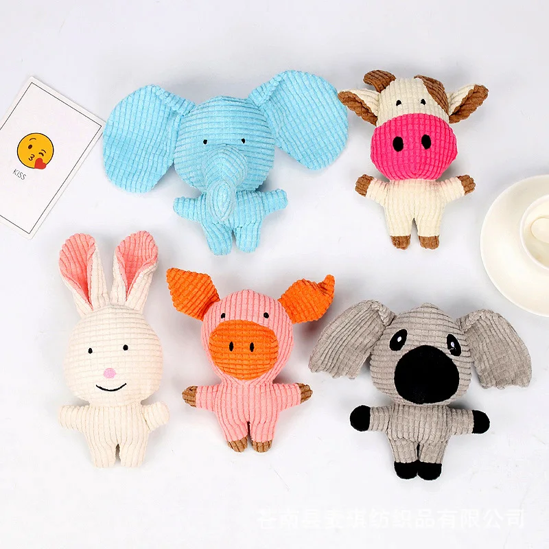 Eco-friendly Adorable Bite Resistant Cotton Rope Soft Corduroy clean teeth Chew Stuffed Animal Plush Squeaky Dog pet Toys