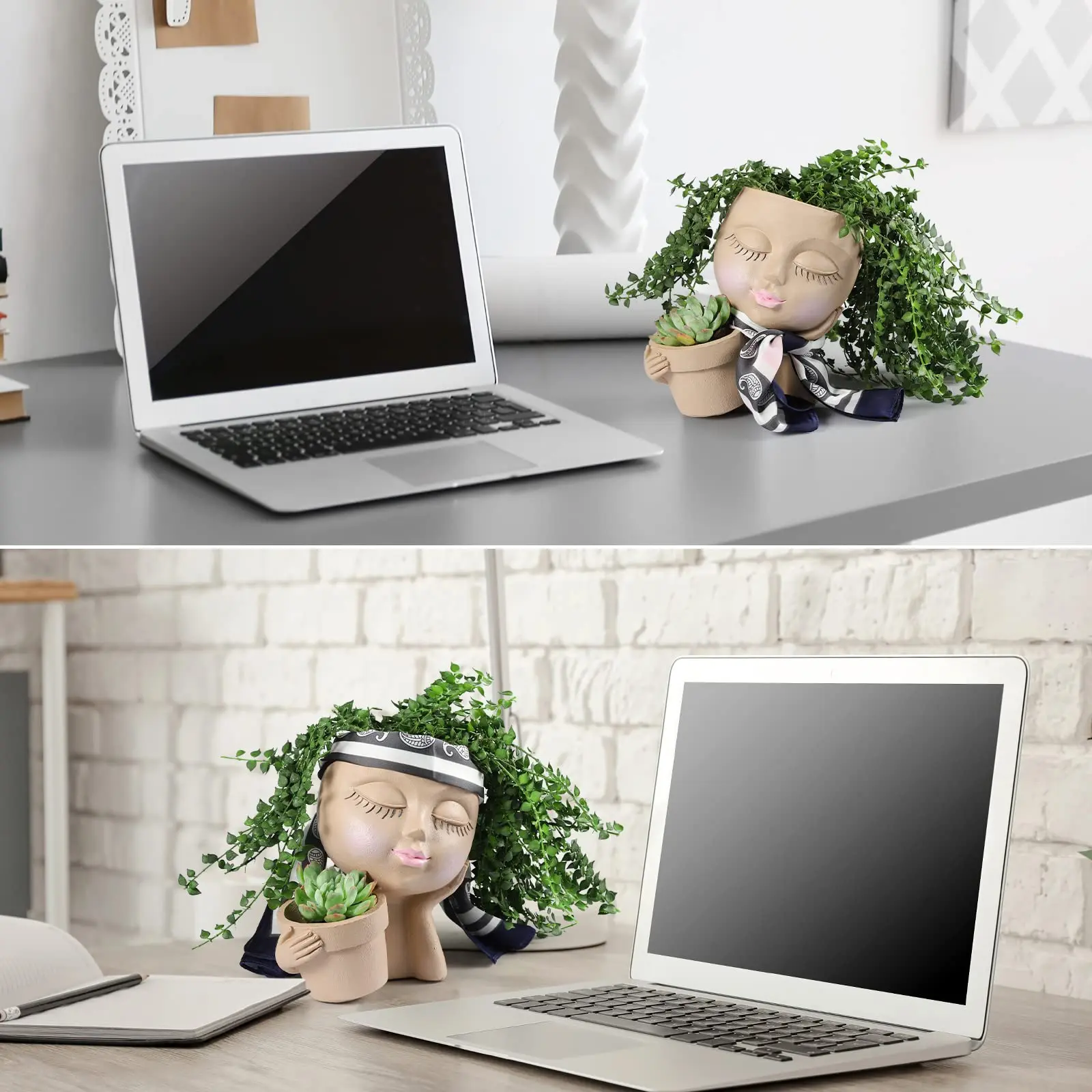 Resin Planter Pot With Drainage Hole Custom Girl Head Vase Seed Succulent Plant Pot Planters Outdoor Face Flower Pots