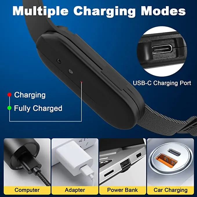 NEW Motion Sensor Wide Beam Bright LED Headlamp red light Rechargeable with music Function