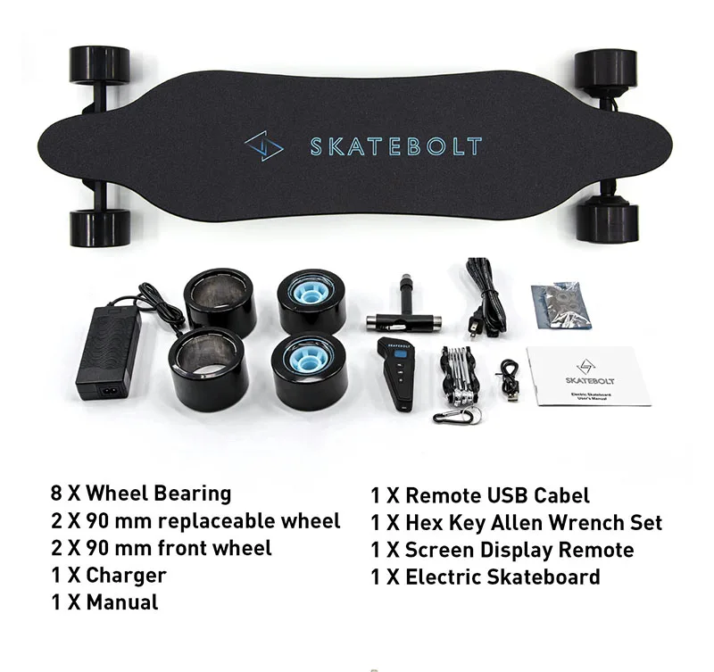 
USA dropshipping Skatebolt Breeze II 28 MPH Top speed Remote control Dual motor offroard all terrain 4wd Electric Skateboard 
