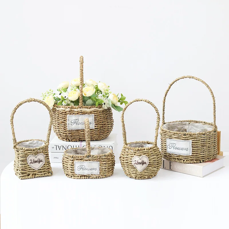 Hot Sale Flower Basket Woven Hand Basket Decorative Ornament Flower Arrangement Gift Storage Basket