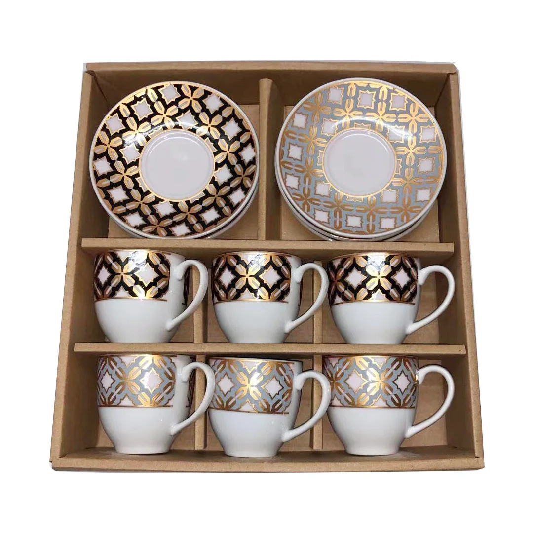 European Style Coffee Set Ceramic Plated Six Cups Six Saucers Set Creative Dinnerware Ceramic Cup Gift Box Sets