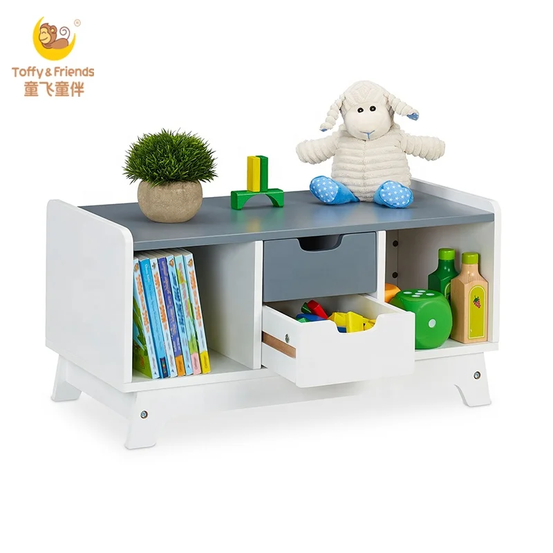 Toffy & Friends Small Wooden TV Stand Storage Cabinet with Drawers