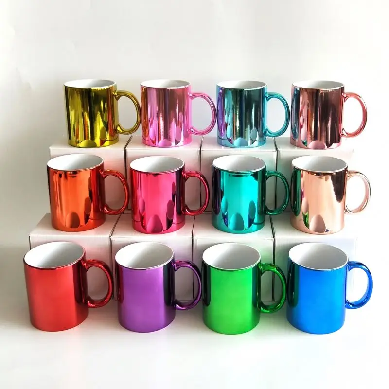 Wholesale Sublimation Ceramic Mugs/cups Novelty Craft Showing Metallic Luster Ceramic Coffee Mugs With Electroplated Glaze Color