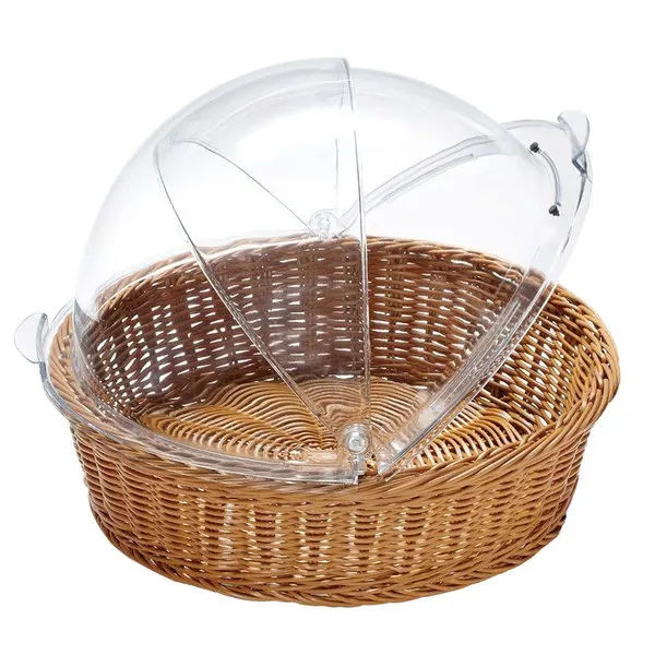 Round Plastic Weave Basket Buffet Service Baskets  With  Polycarbonate Cover