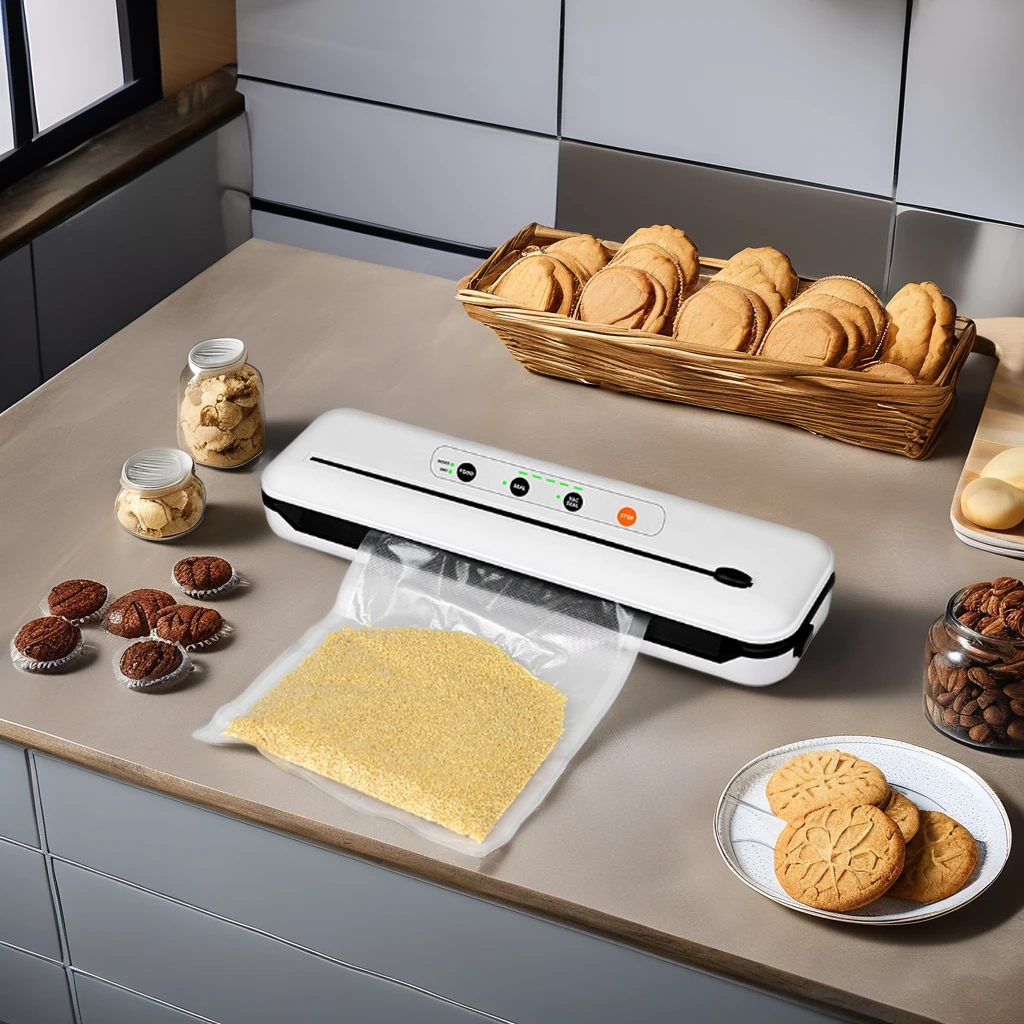 EU PLUG Vacuum Sealer Machine with Build-in Cutter LED Indicator for Dry and Moist Food Modes Food Storage Compact