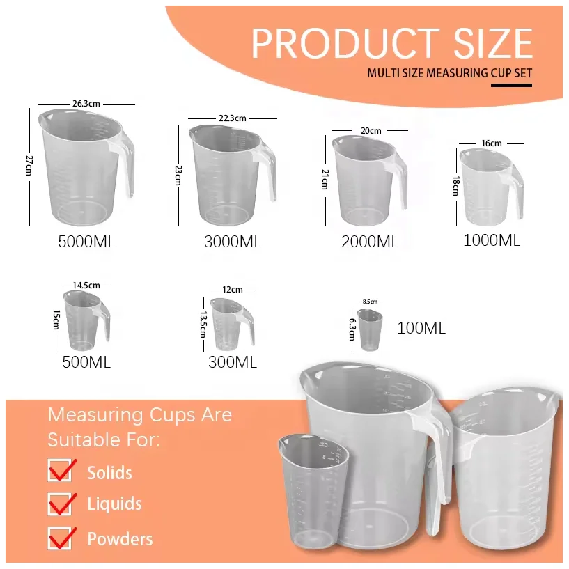 Restaurant Kitchen Bakery Supplies Food Grade Plastic Polypropylene PP Measuring Cup with Cover