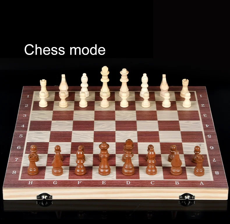 Dericsson 3-in-1 Wooden solid wood chess checkers Backgammon game Folding portable puzzle board toy