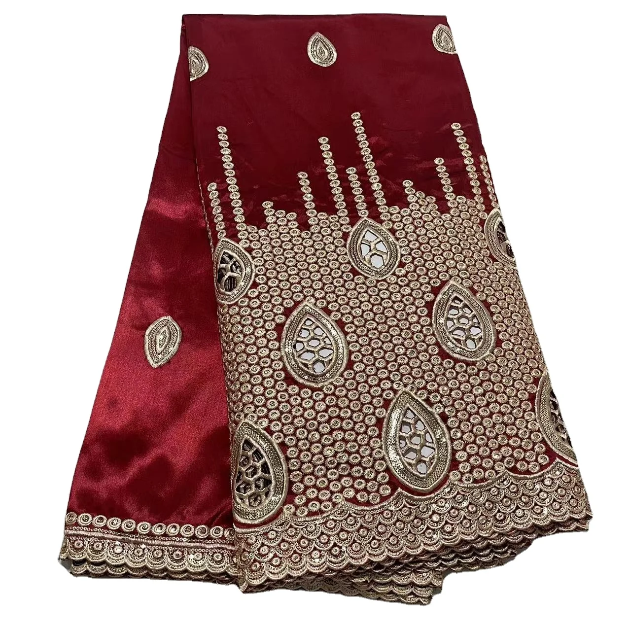 AF Popular Luxurious African George Wrapper Idia George Fabric Row Silk Lace With Gold Sequins For Aso ebi  Clothes