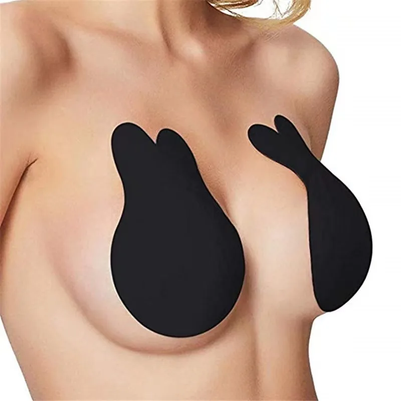 Women Adhesive Invisible Push Up Bra Rabbit Ear Reusable Silicone Bust Nipple Cover Pasties Stickers Breast Lift