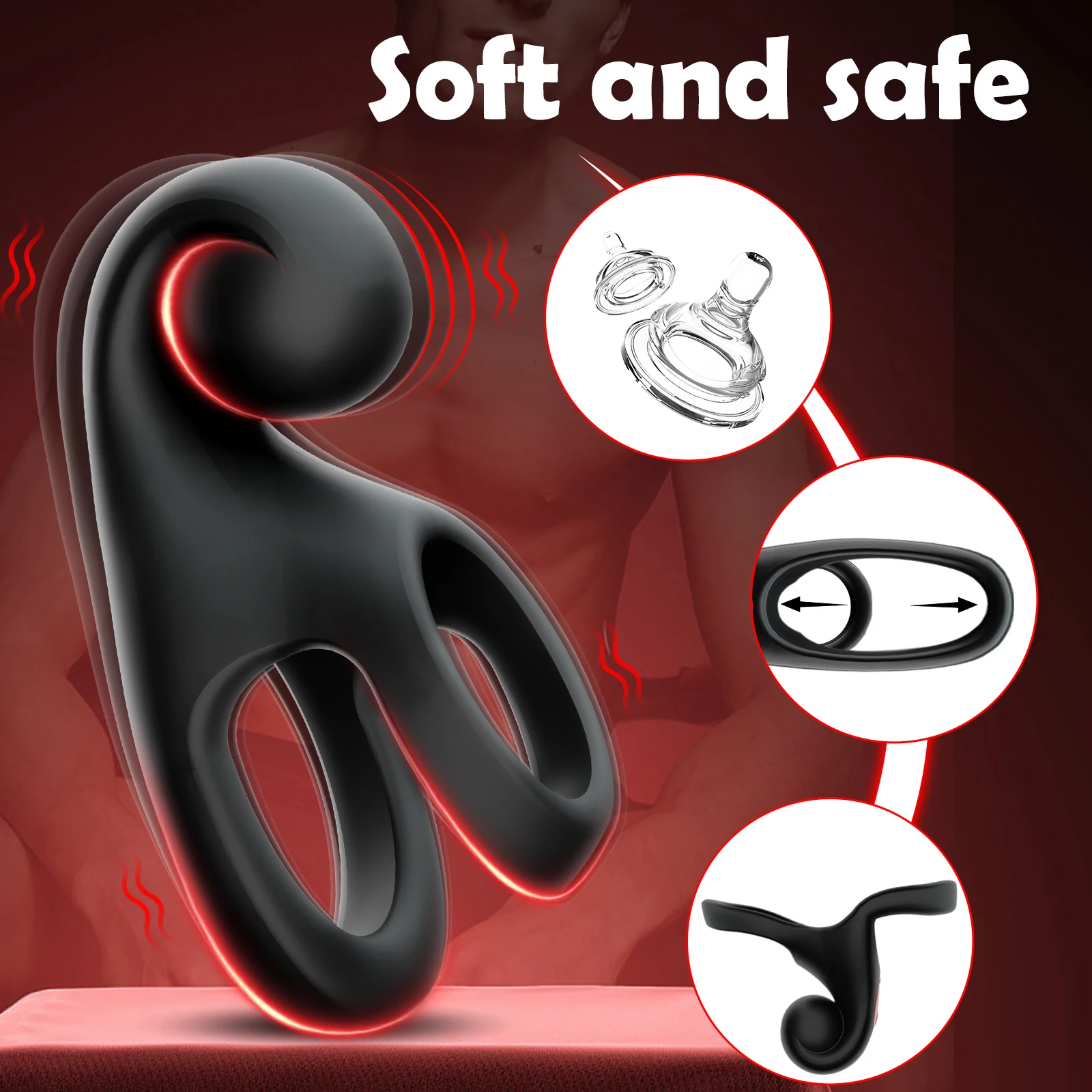 Vibrating Cock Ring double ring vibration 10 speed delay ejaculation penis exerciser couples share shock erotic products