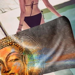 Buddhism Design Sand Free Microfiber Beach Towel Buddha Pattern Large Towel for Beach Sunbath Pool Super Absorbent Towel Beach