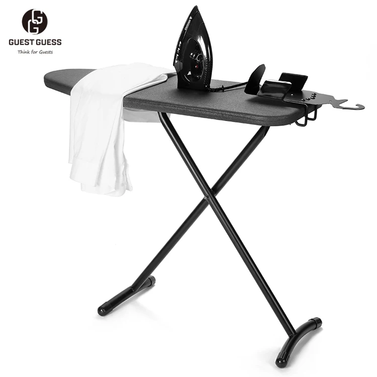 GUESS GUESS Brand Stylish Black Grey Color Easy-assembling 7 Levels Height Adjustable Hotel Folding Ironing Board With Hanger