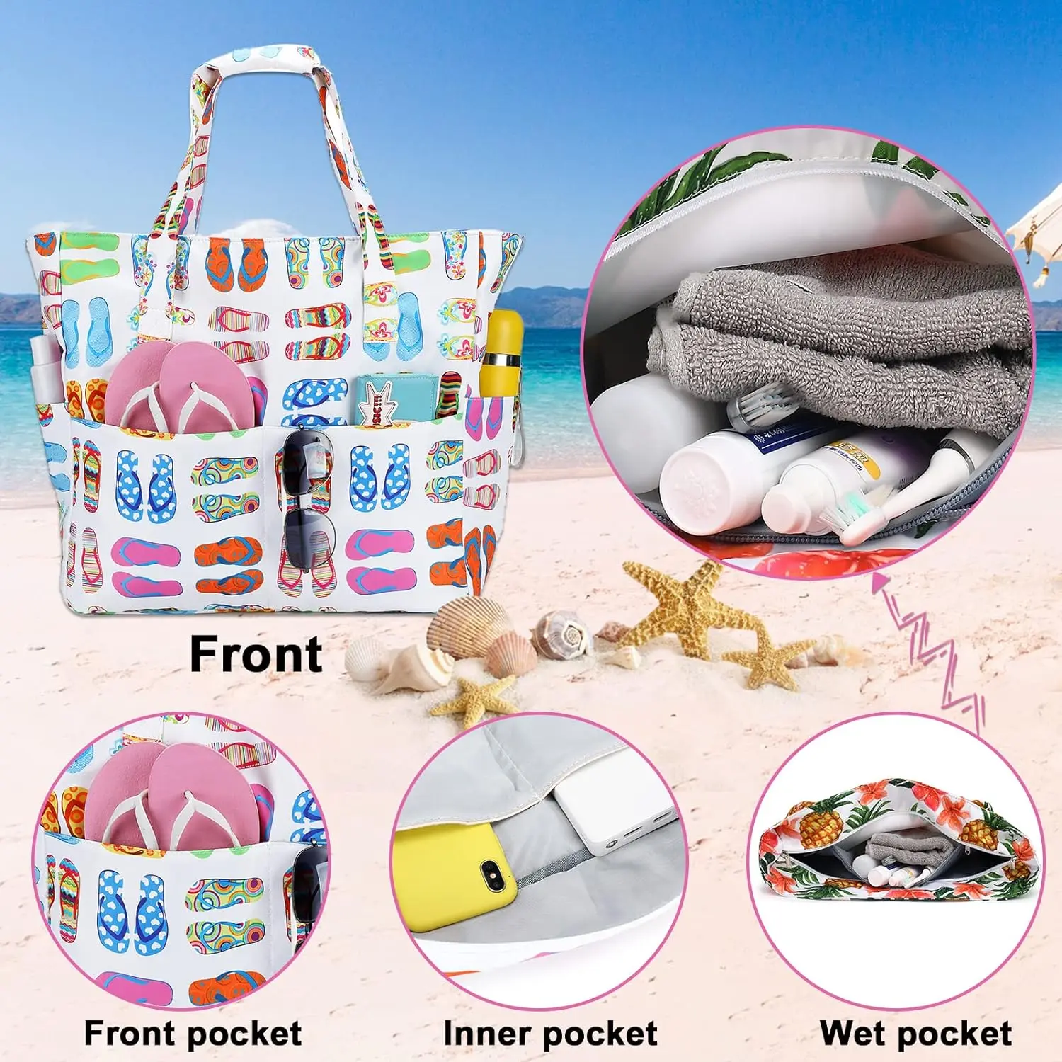 Waterproof Beach Tote Pool Bags for Women Extra Large Gym Tote Carry Bag With Wet Compartment for Weekend Travel