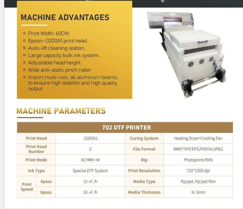 heat transfer 60cm dtf printer for t-shirt printing uv dual i3200 printer with heat press machine dtf