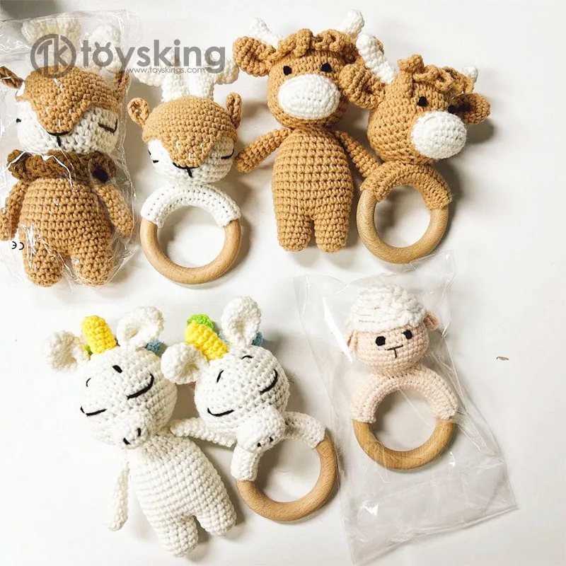 ToysKing Crochet toys manufacturers for Safety New Born Baby Bebe Amigurumi Animals Rattle Gifts for ETSY Selling