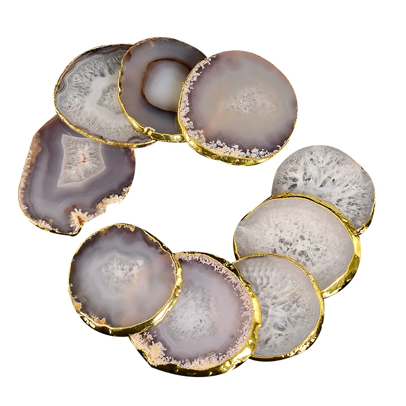 Natural Hot Selling Grey Agate Crystal Coaster Drinking Round Stone Rest Atmosphere Drink Glass Bottle