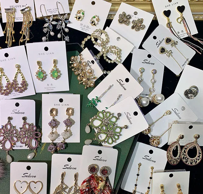 PUSHI Hot sale S925 silver needle mixed Korean Handmade earrings long tassel rhinestone mixed earrings lot