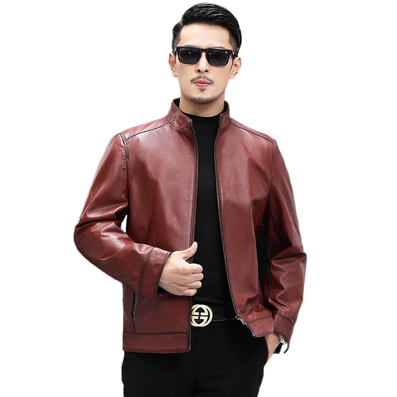 Factory Price Genuine Cowskin Waterproof Jacket Motorcycle Jacket Men Cattlehide  Leather Jacket