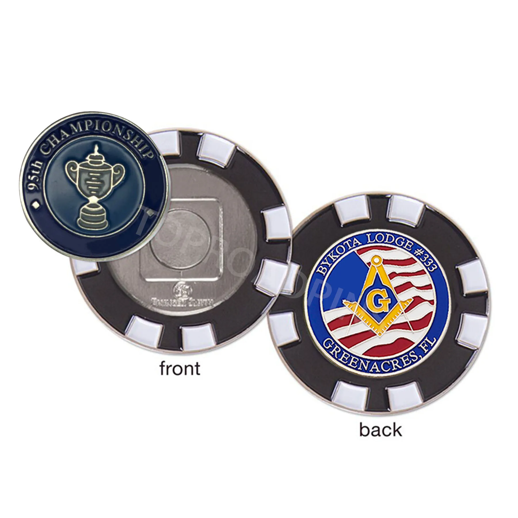 45mm metal poker chip golf coin with both side custom logo
