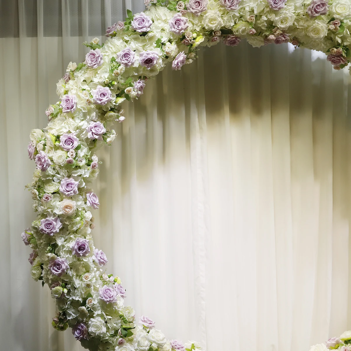 Round Shape Wedding Arch With White Purple Artificial Silk Rose Floral Wedding Backdrop Stage Flower Stand For Wedding Event