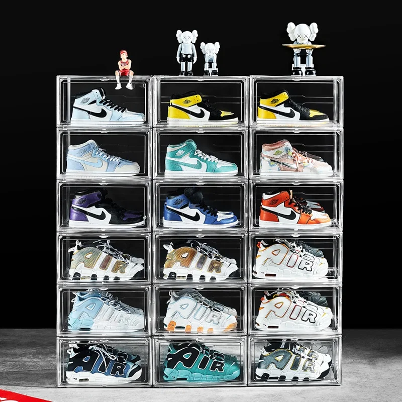 Wholesale Magnetic Transparent Plastic Stackable Organizer Sneaker Clear Side Drop Storage Plastic Shoe Box