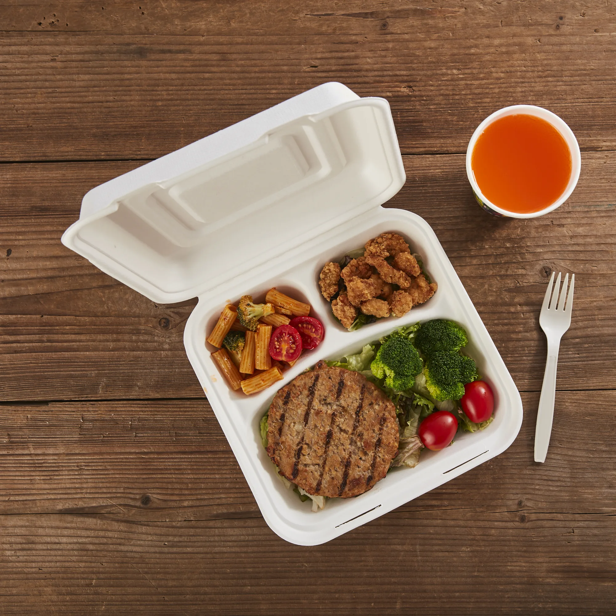 3 Compartment Takeaway Food Compartment Container Biodegradable