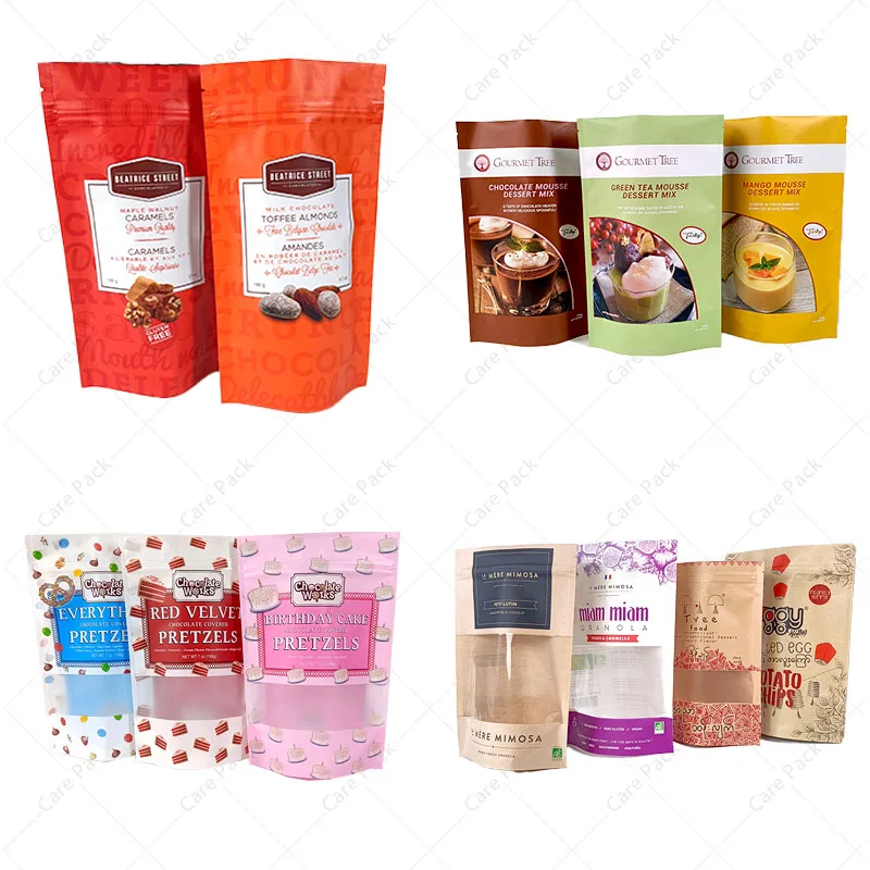 Custom Snack Peanut Food Packaging Plastic Bag Flexible Bolsa Mylar Glossy Ziplock Dry Food Plastic Bags