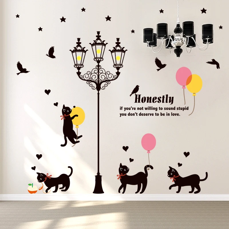 Custom Cute Cat Cartoon Wall Stickers On the Wall DIy For the Home House Kids Child Room Kitchen Garret Decoration wall Paper