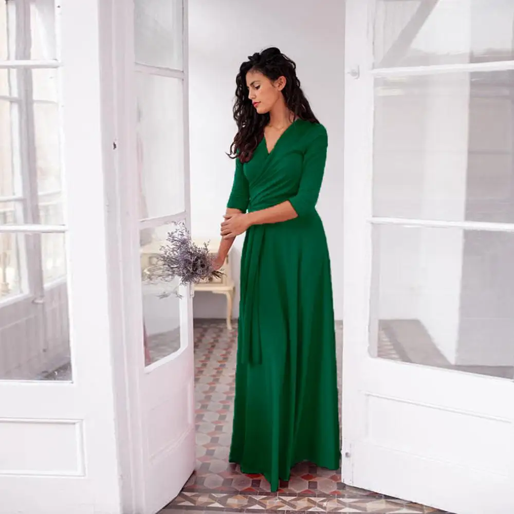 
Sheath Column V-neck Floor-Length Female Clothes African Women Evening Bridesmaid Dress 