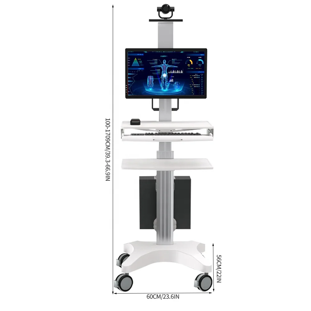 Height Adjustable Hospital Mobile Computer Cart Medical Monitor Cart Telemedicine Terminals for Hospital  Home office School