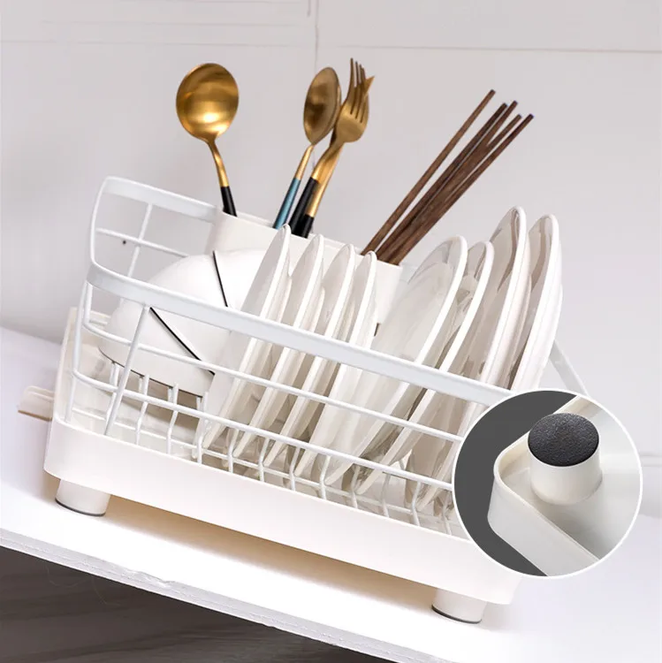 Dish drainer kitchen storage plate organizer Space Saving Dish Rack Iron Kitchen Drying Rack with a Cutlery Holder