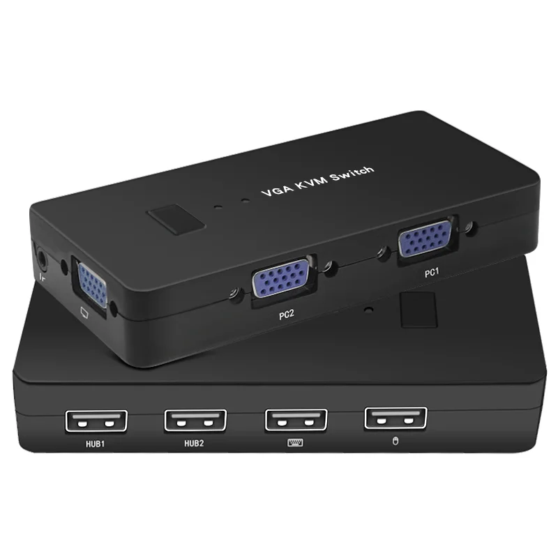 KVM-переключатель VGA с 2 портами 1080P для 2 компьютеров, 1 клавиатура, 1 мышь, 1 дисплей, KVM-переключатель VGA без KVM-кабеля
