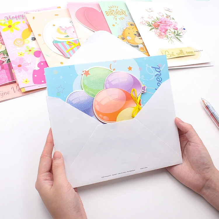 Paper/PVC Dried Flower Blank Thank You 3D Festival Greeting Cards and Envelopes Display Stand Custom Printing