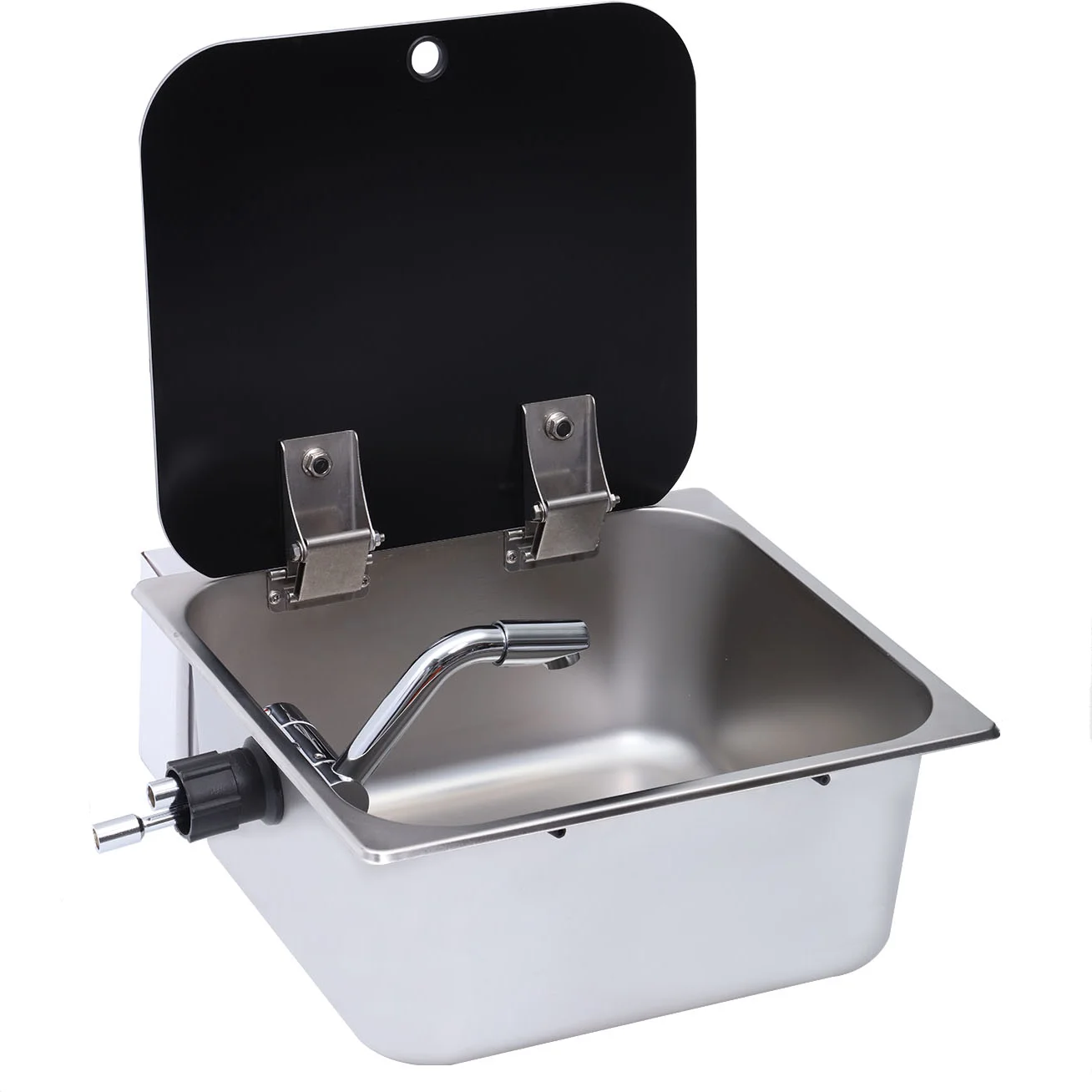 
Rectangular sink with tempered glass cover and faucet made of stainless steel High quality For RV 