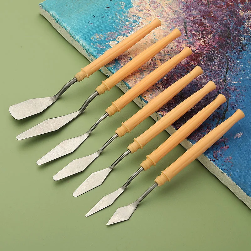 Wholesale 7pcs Paint Scraper Set Plastic Handle Stainless Steel Artists Palette Knife Painting Spatula