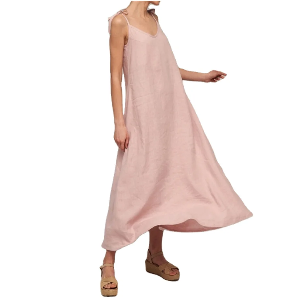 Wholesale Women Summer Casual Loose Sleeveless Sundress Spaghetti Strap  Boho Linen Beach Vacation Maxi Long Dress 2024