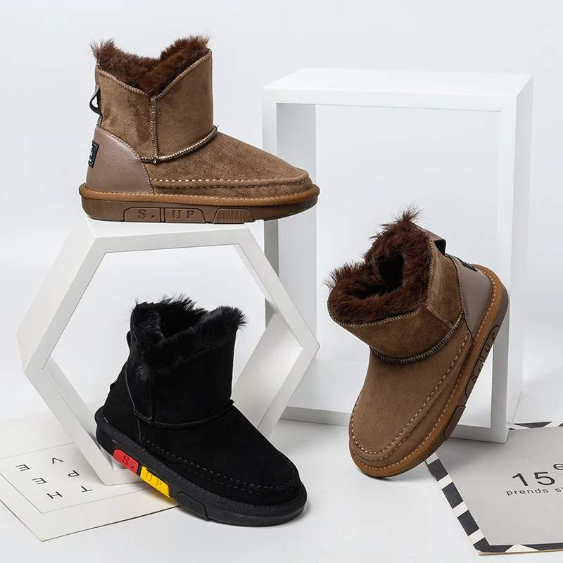 Bairuilun Меховая зимняя утепленная одежда для детей зимние ботинки до щиколотки; Размеры & ботильоны плюшевые зимние сапоги на нескользящей подошве для детей
