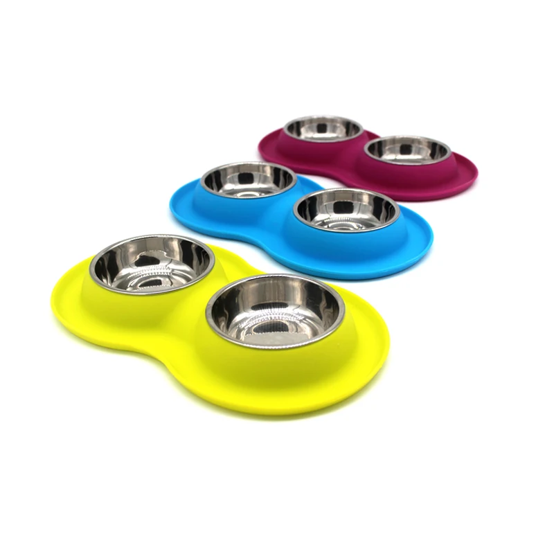 Dog bowl stainless steel with silicone mat, stainless bowls for dogs and cats-dog bowls, pet feeder bowl