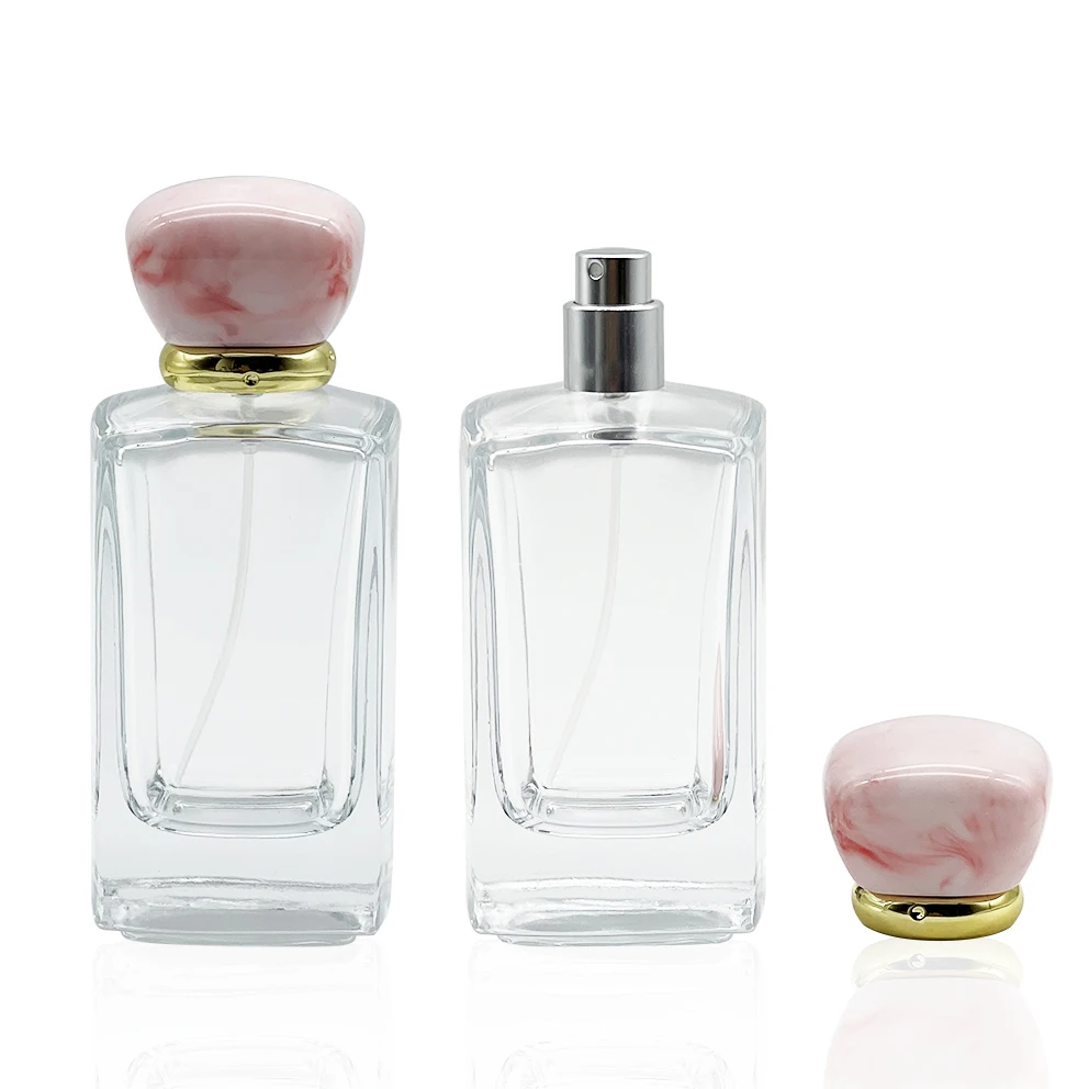 Wholesale marble cap empty perfume bottled flat square perfume bottles 100ml glass