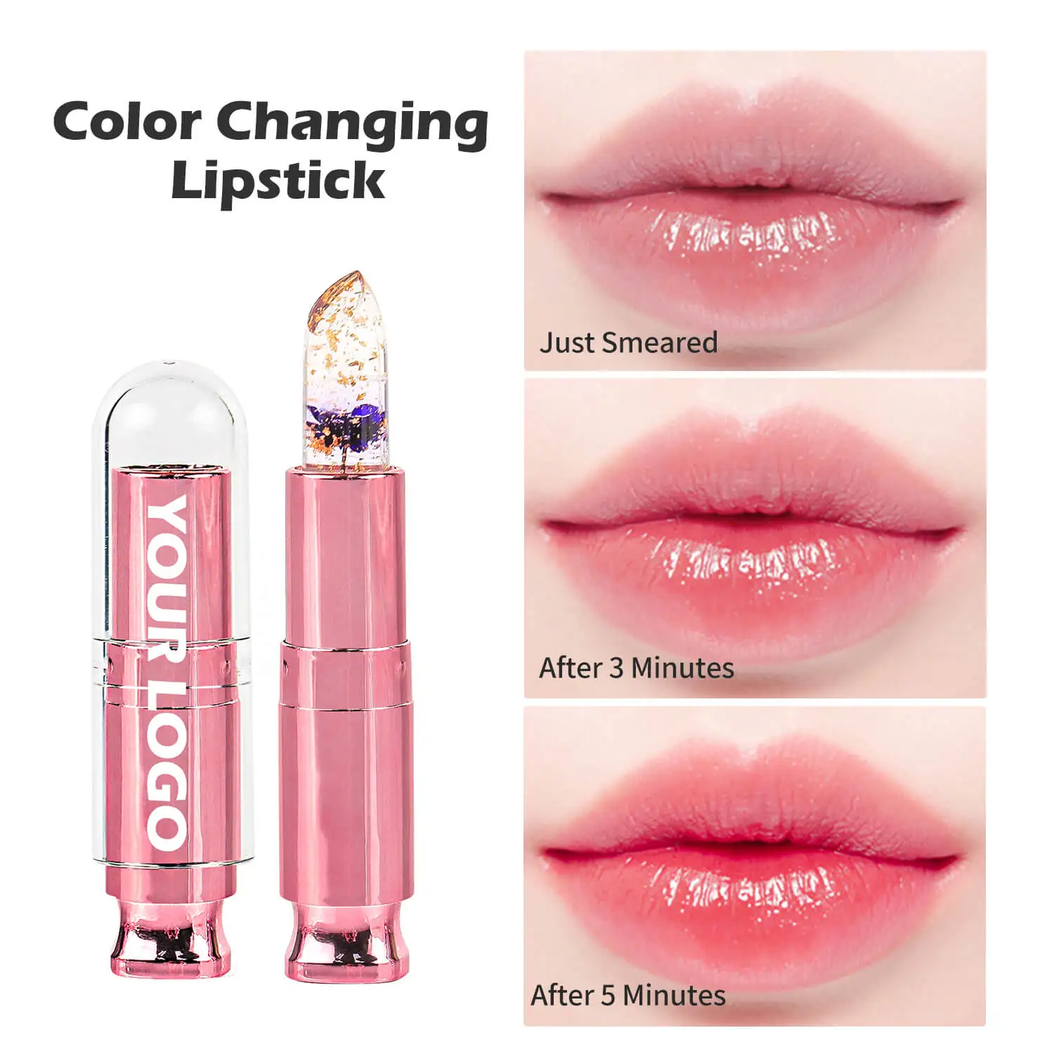 Your Logo Lipstick Crystal Jelly Temperature Color Changing Flower Moisturizer Lips care Lip Balm