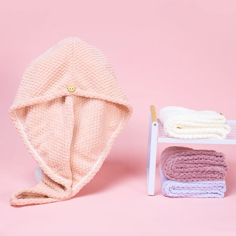 Super absorbent Hair turban waffle towel shower custom logo hair towel quick dry Coral fleece microfiber towel for drying hair