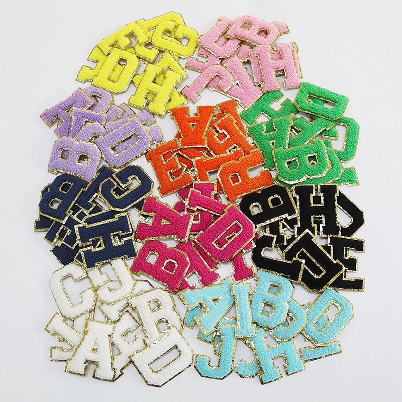 Custom Wholesale patch embroidery letter DIY iron on hoodie Rainbow color chenille patches.chenile letters