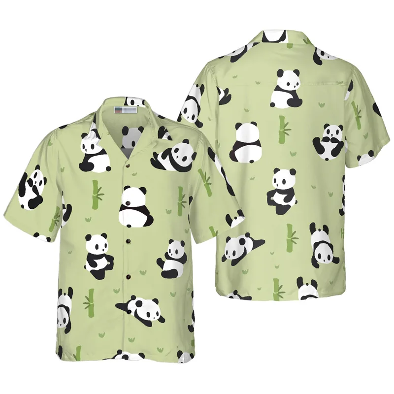 2023 New design custom print pattern Panda On Palm Leaves rayon Hawaiian Shirt
