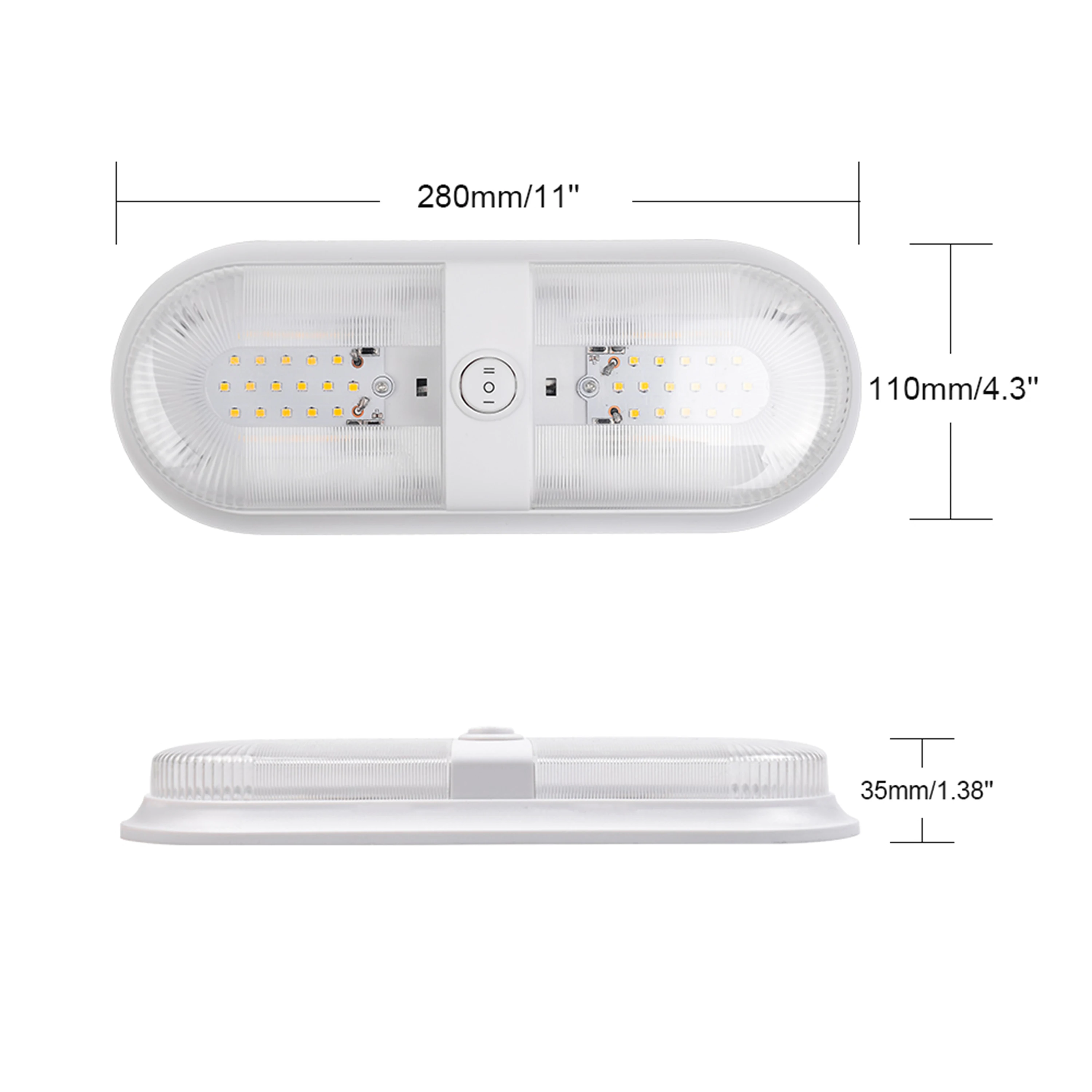 RV 12-24V Double LED Ceiling Dome Light On/Off Switch White Interior Lighting for Car/RV/Trailer/Camper/Boat